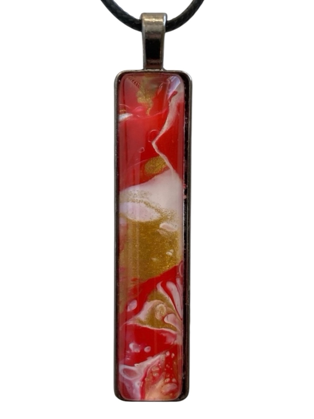 Hand Crafted Necklace by Svetlana Yeung Red Gold and White Fluid Art Pendant